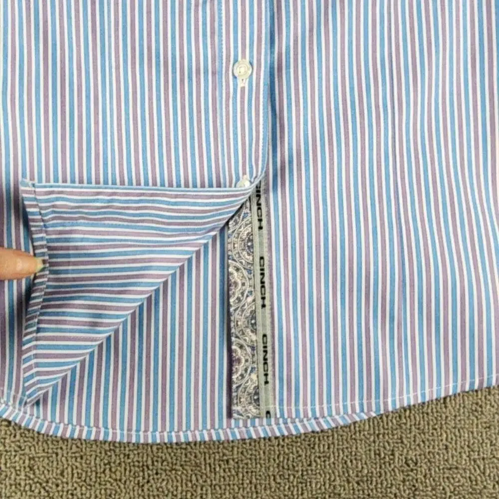Cinch Shirt Womens Medium Blue Stripe Button Up Long Sleeve Cotton Western